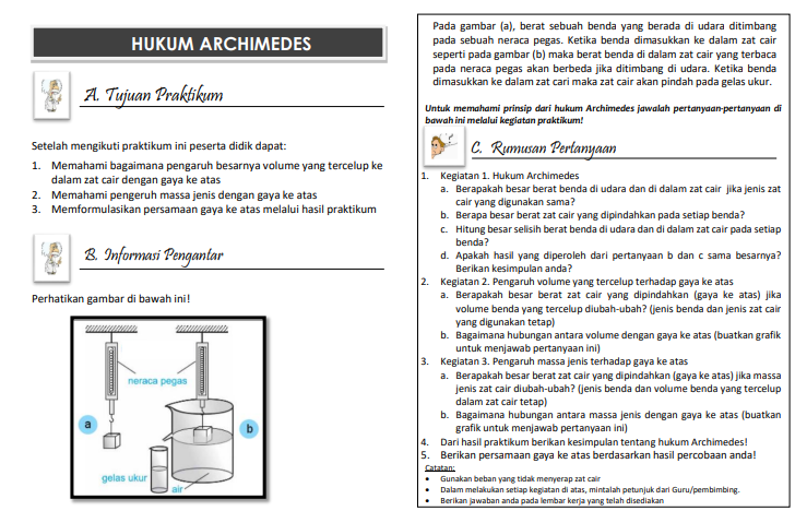 LKPD Hukum Archimedes - Berbasis Keterampilan Proses Sains